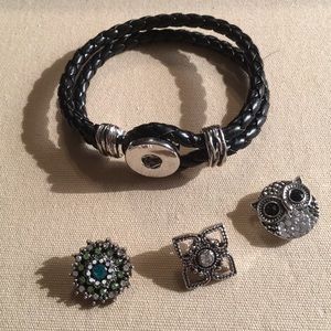 Magnolia and Vine size sm Black braided bracelet